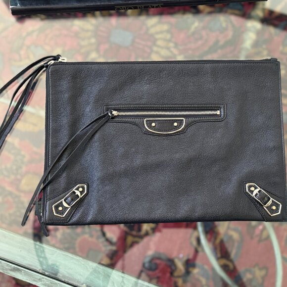 Balenciaga Metalic Edge Clutch Bag Black Silver CityHardware Excellent Condition - Picture 2 of 9